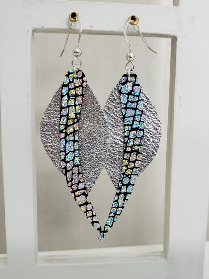 Medium two-piece sterling silver leather earrings by Church of Adornment