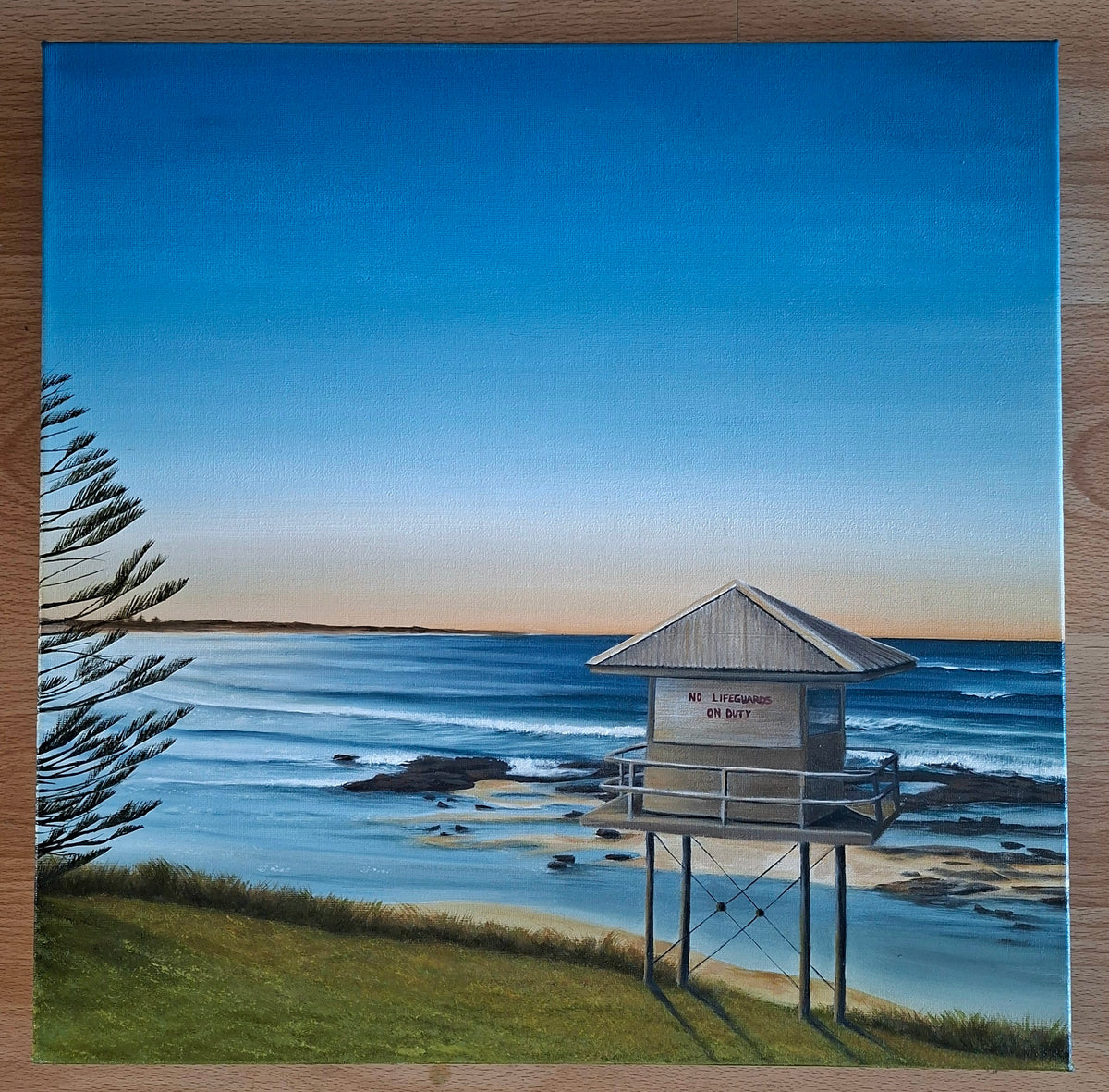 The Entrance Lifeguard Tower — original oil painting by Felicity Bates
