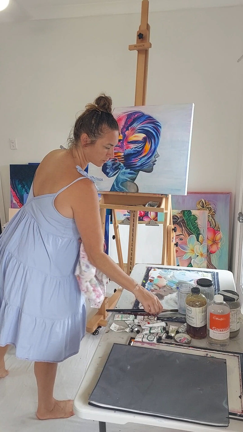Bianca DeBartolo working in her studio on Inner Shores