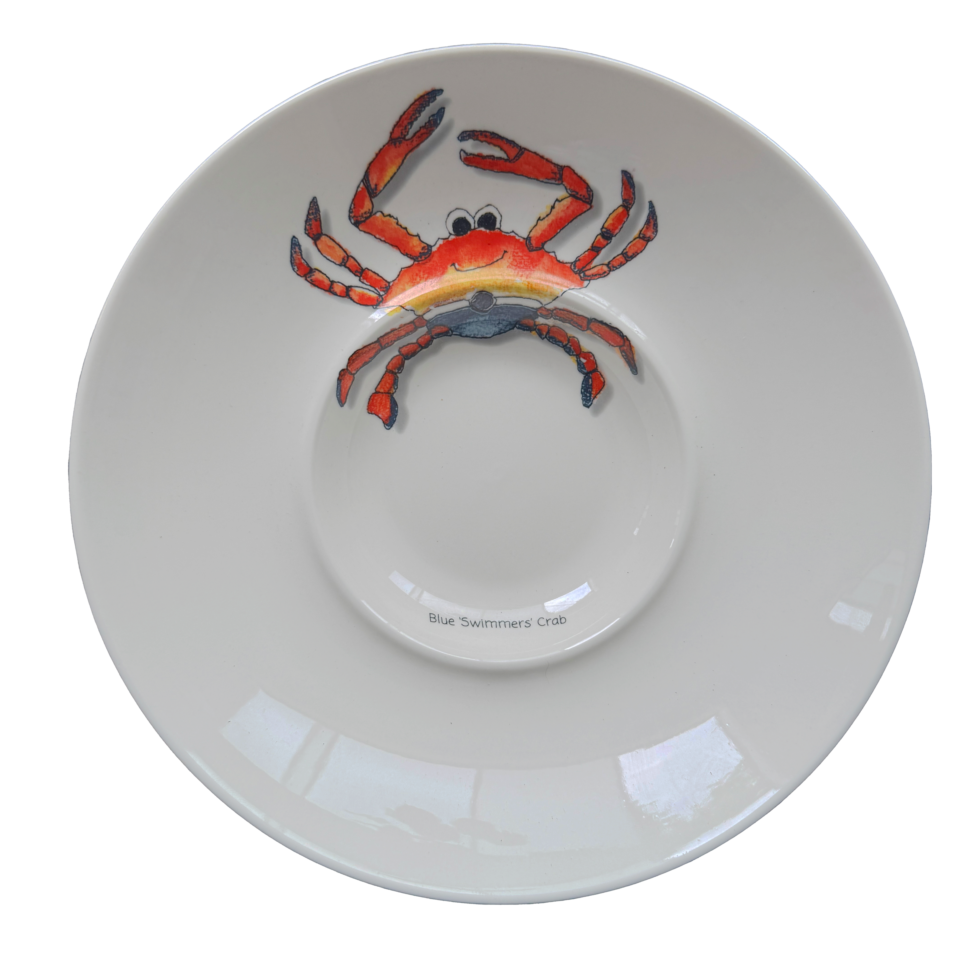 White bowl with a blue swimmer crab design