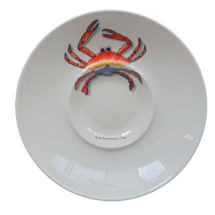 White bowl with a blue swimmer crab design
