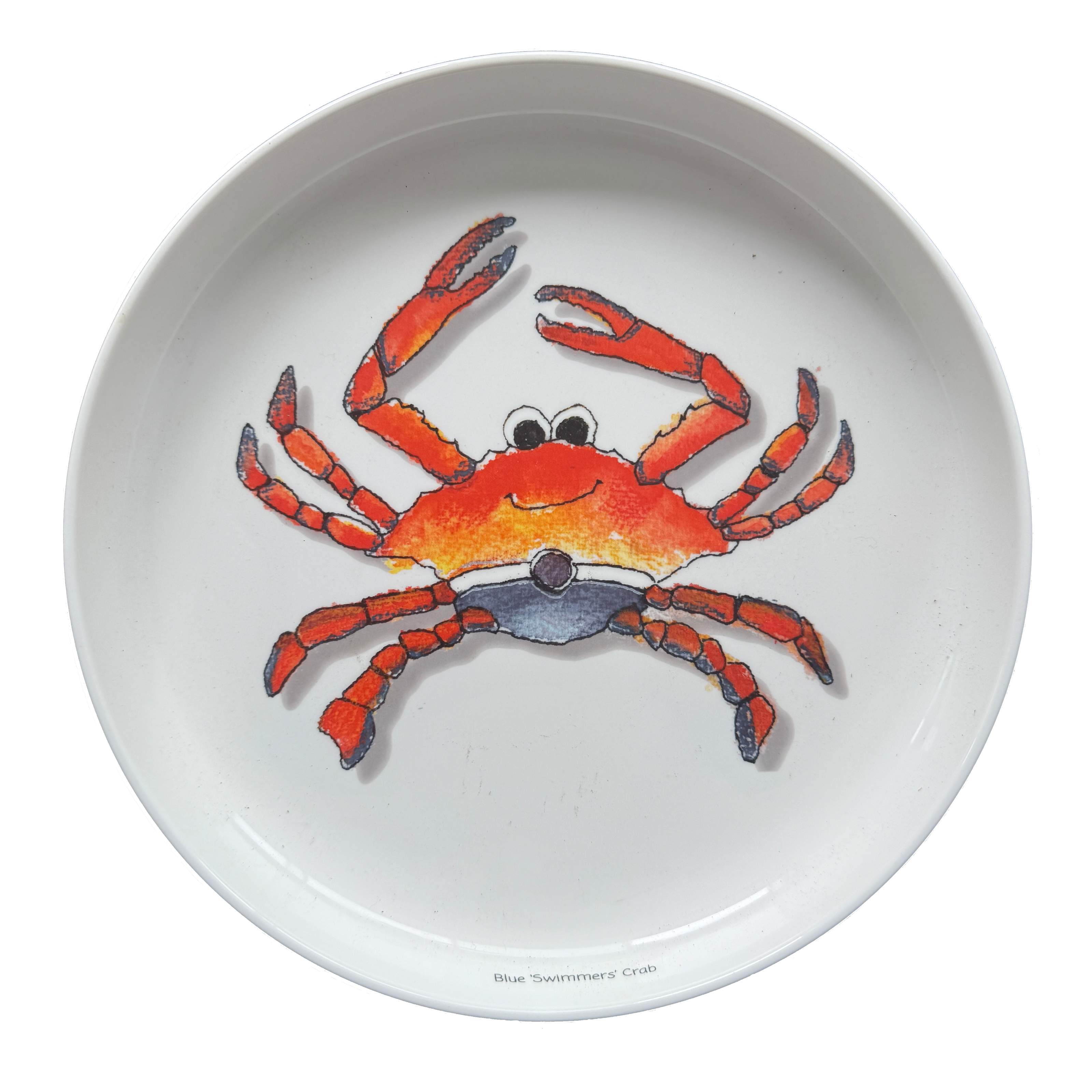 White ceramic bowl with a blue swimmer crab design