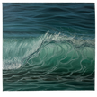 Oil painting of breaking green ocean wave with close-up view of water texture.