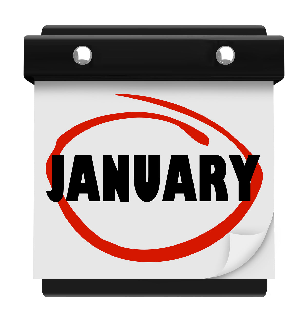 Calendar page with 'January' circled in red on a white background
