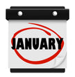 Calendar page with 'January' circled in red on a white background