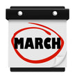 Calendar page with 'MARCH' circled in red on a white background