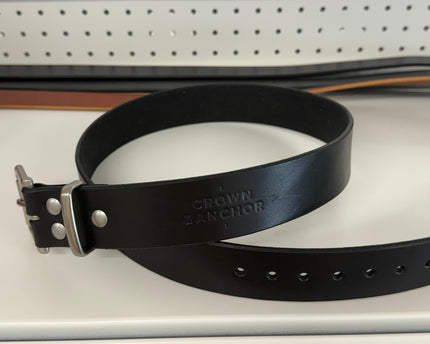 Crown & Anchor Leather black leather belt with brushed nickel hardware