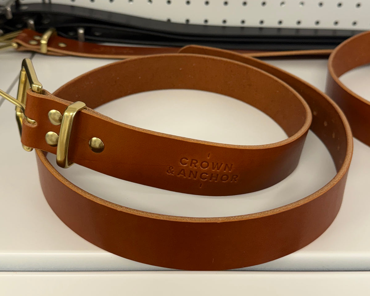 Crown & Anchor Leather brown leather belt with brass hardware