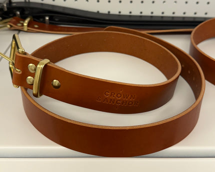 Crown & Anchor Leather brown leather belt with brass hardware