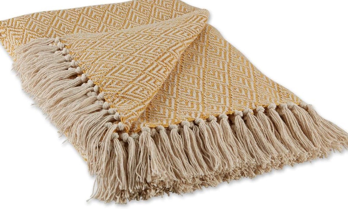 Diamond Cotton Throw — Honey Gold