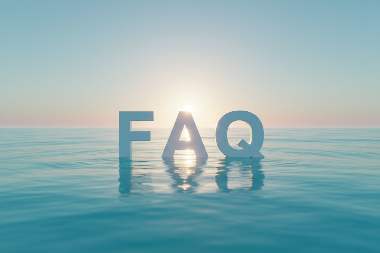 FAQ floating on the ocean skinny horizontal banner 1000px x 350px