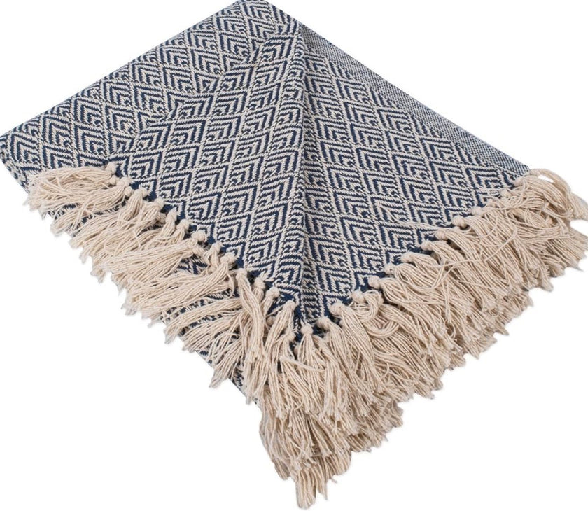 Herringbone Cotton Throw — Slate Blue