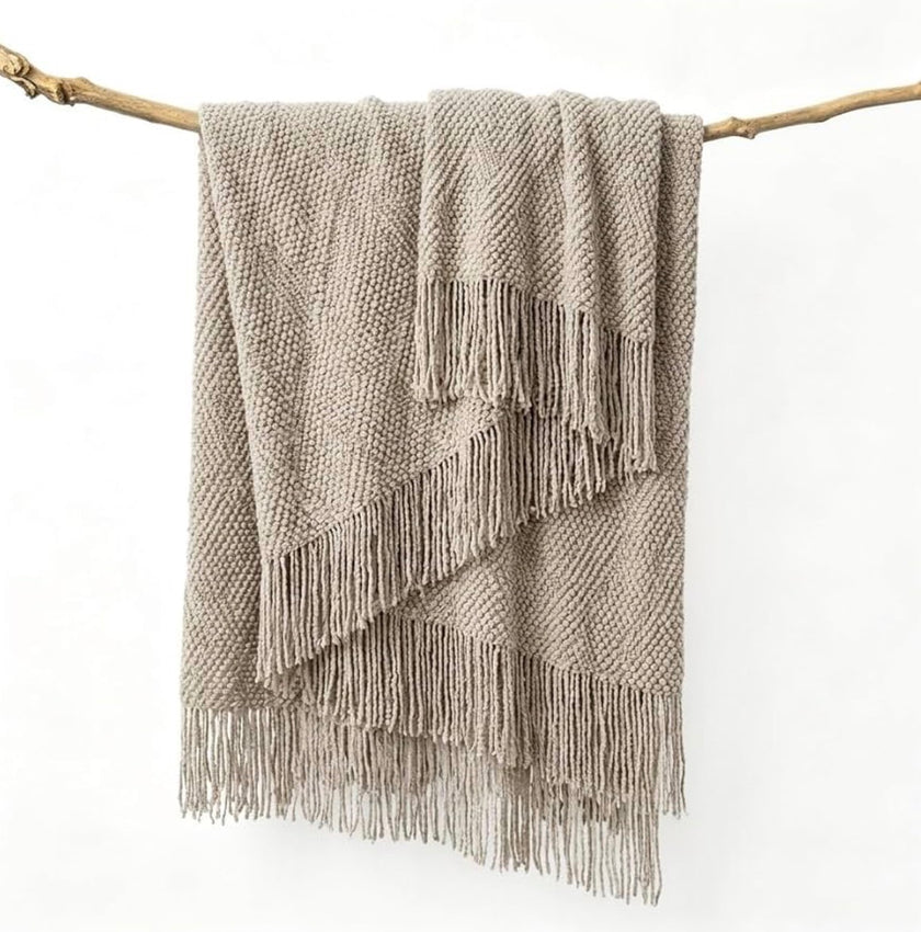 Knitted Chenille Throw — Oatmeal Beige