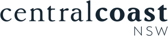 Logo text 'centralcoast NSW' in a dark blue color