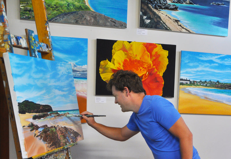 Mark Kingston painting in his Central Coast studio