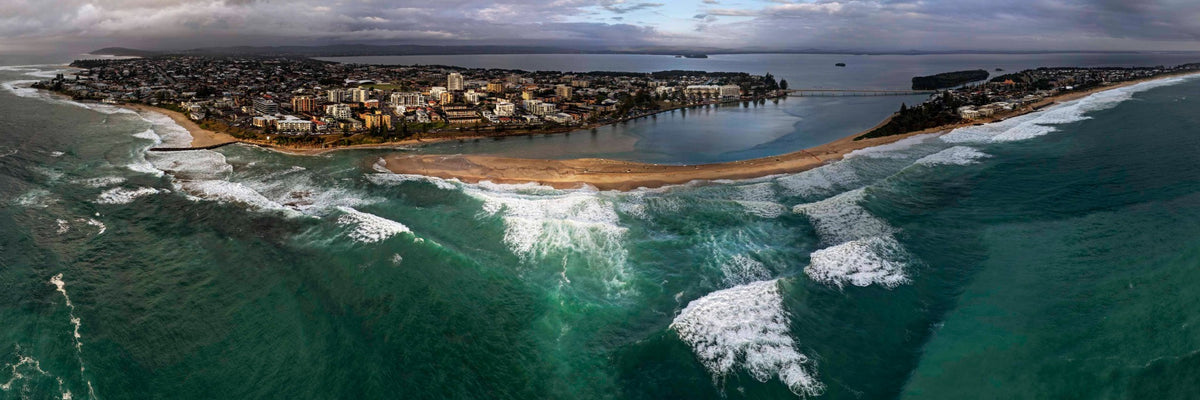 New Years Flight by Jeff Walsh — aerial panorama of The Entrance, Central Coast NSW