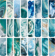 Collection of magnetic bookmarks with ocean-themed marbled art designs in various shades of blue, green, and gold.