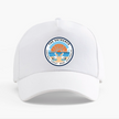 White cap with a logo on a white background