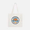 White tote bag with a circular logo The Entrance Central Coast NSW with two pelicans and rising sun