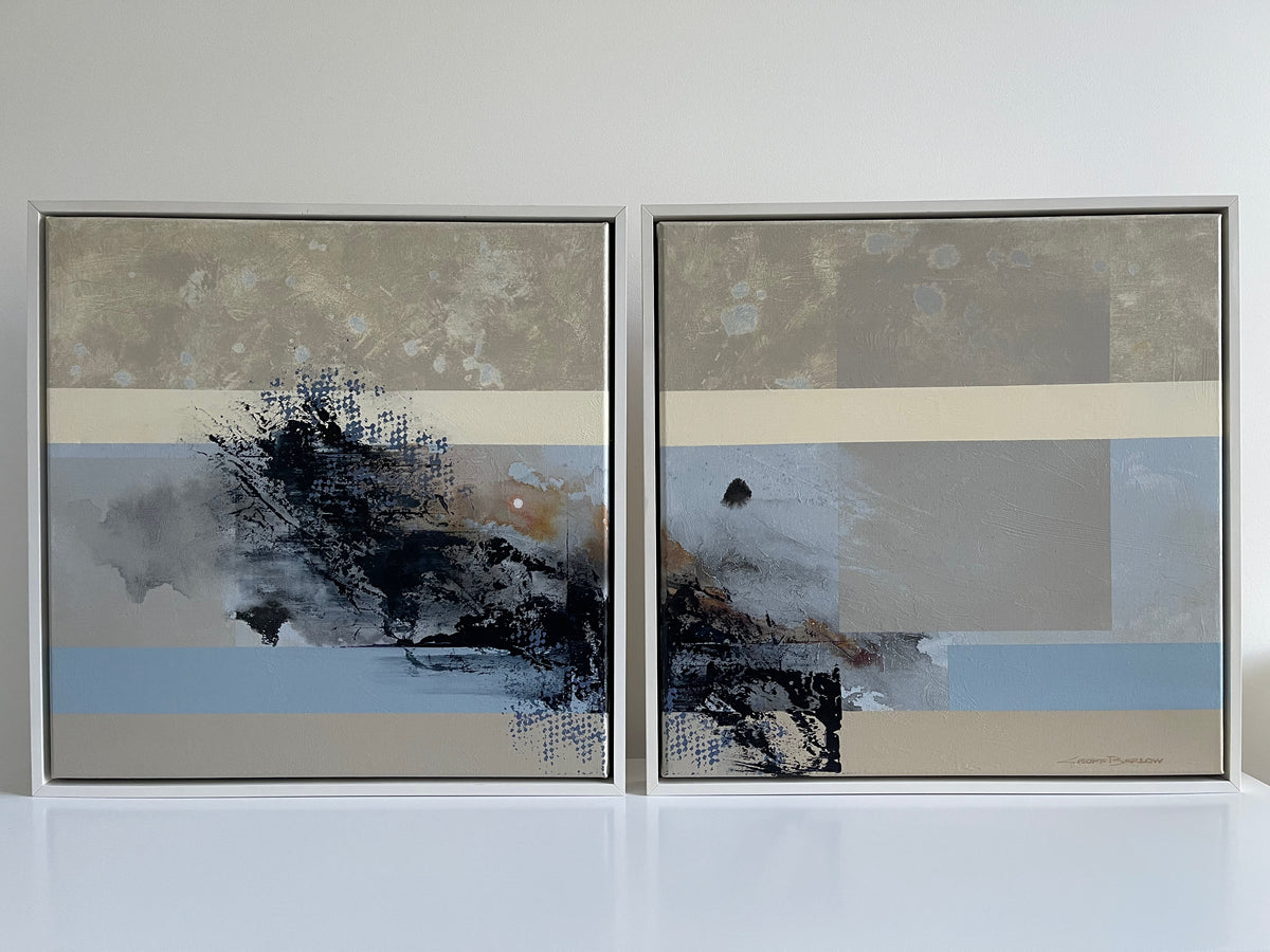 Geoff Barlow original coastal painting — Moon Rising over the Lake - diptych
