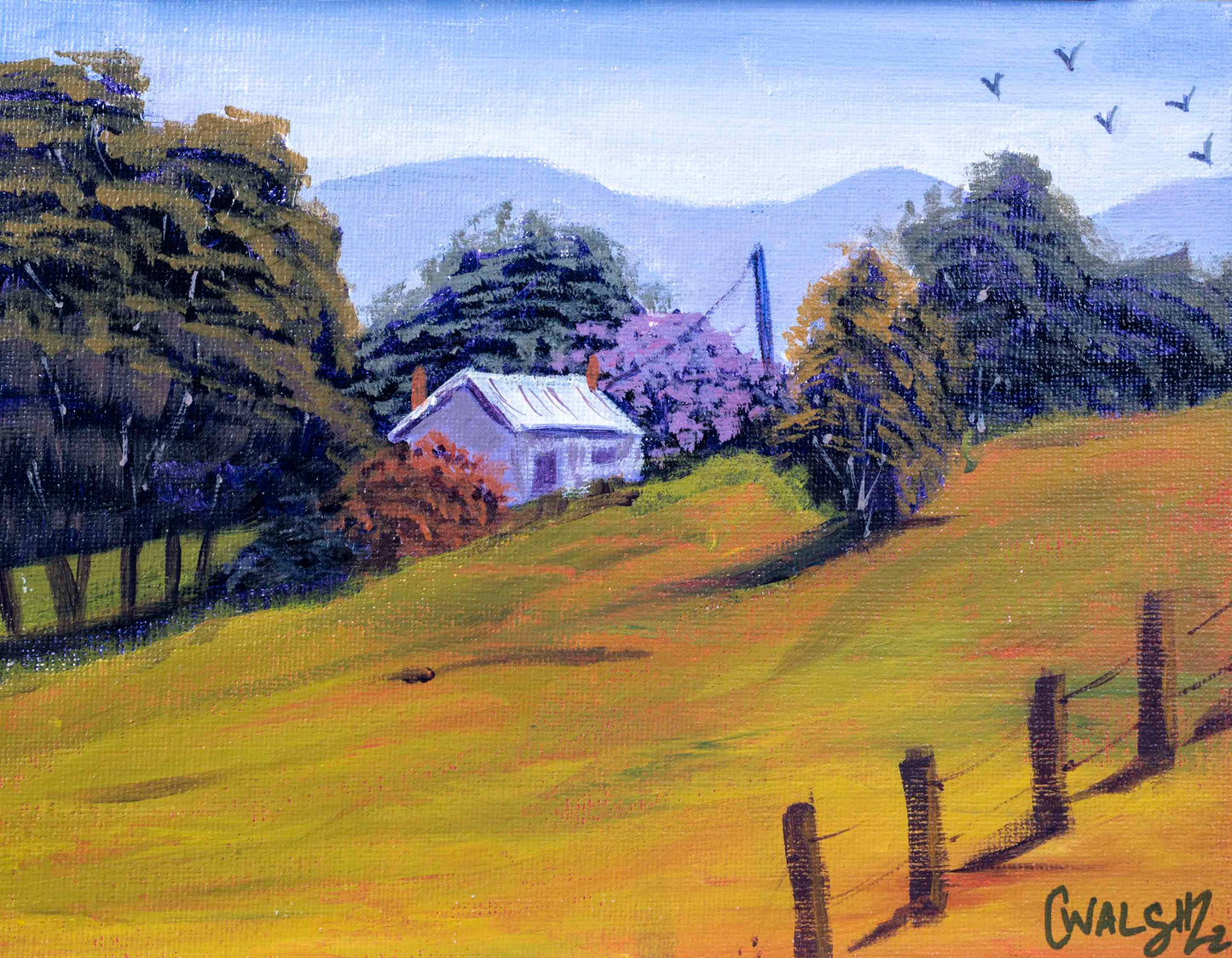 "Cottage on a Hill" Acrylic on Board - 18cm x 23cm (unframed)